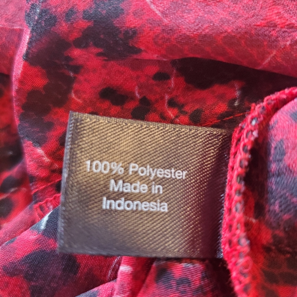 Lane Bryant Size 18 Red&Blk animal print shear cut-out L/Sl tunic blouse - Picture 9 of 10